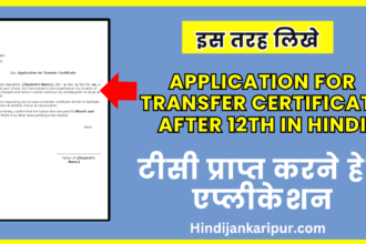 Application For Transfer Certificate After 12th In Hindi