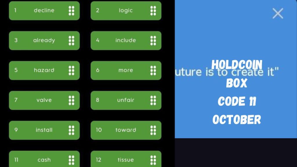 HoldCoin Box Code 11 October