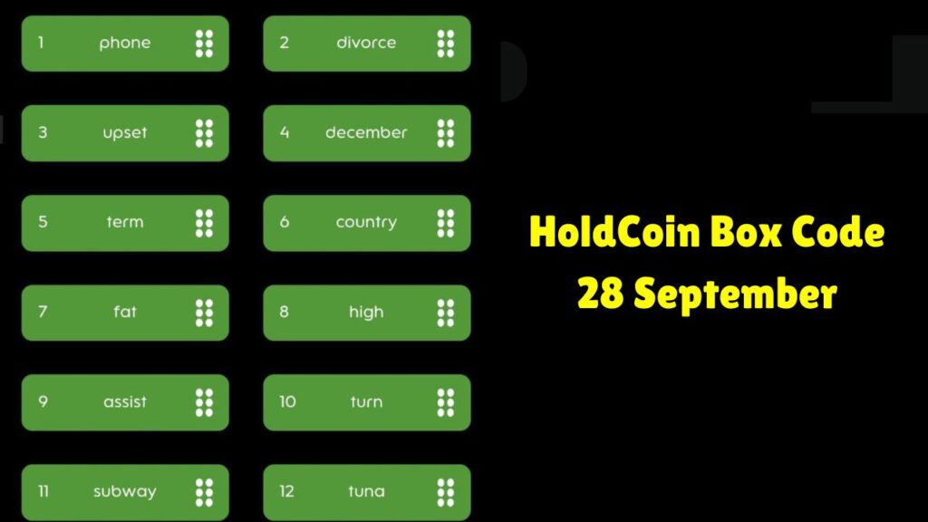 HoldCoin Box Code 28 September