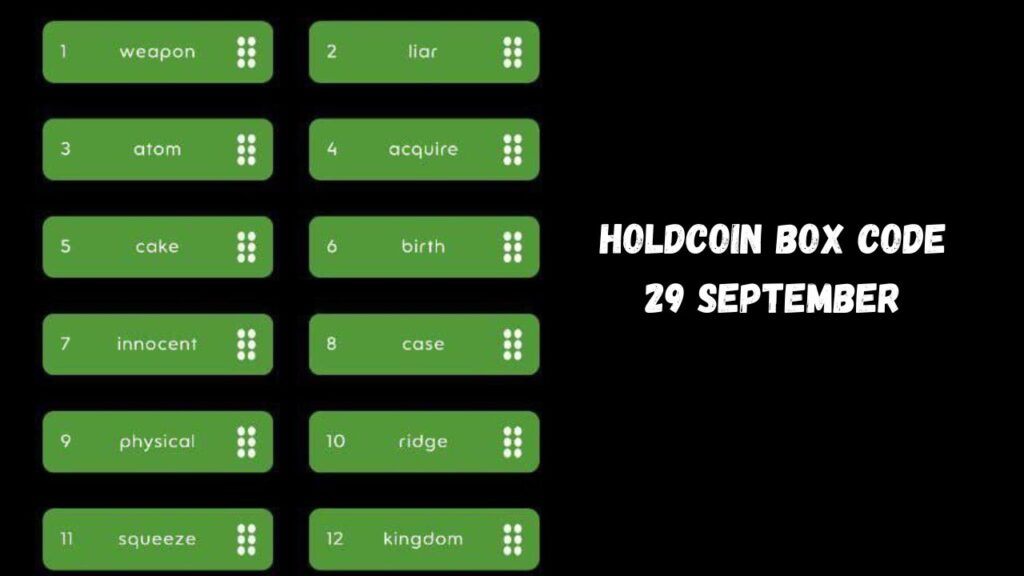 HoldCoin Box Code 29 September