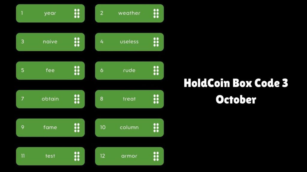 HoldCoin Box Code 3 October