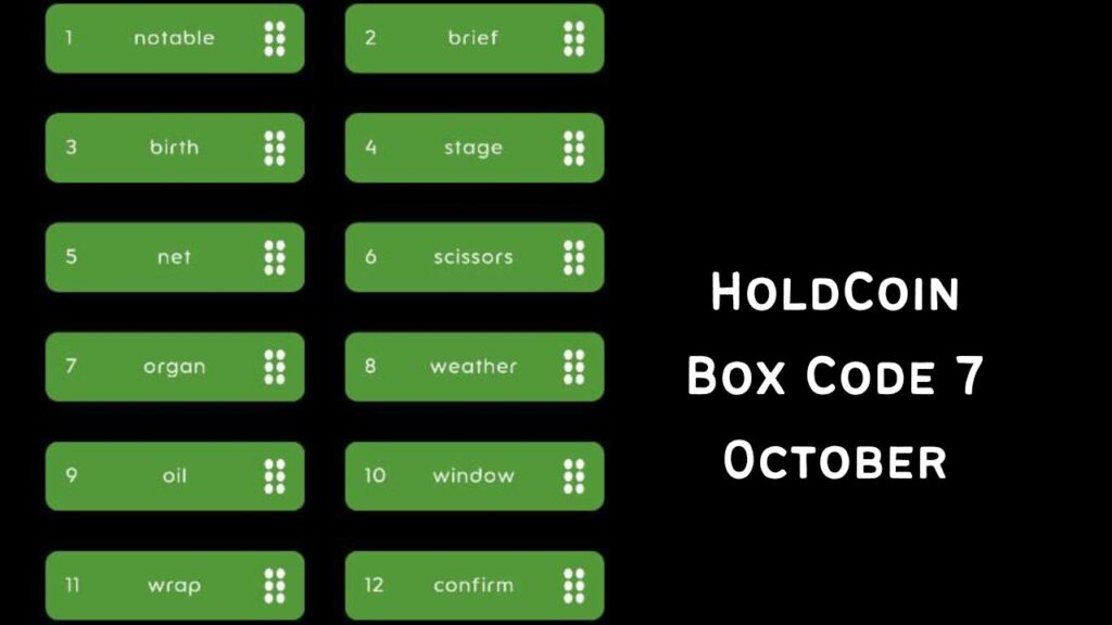 HoldCoin Box Code 7 October