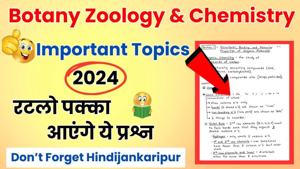 Important Topics in Botany Zoology and Chemistry