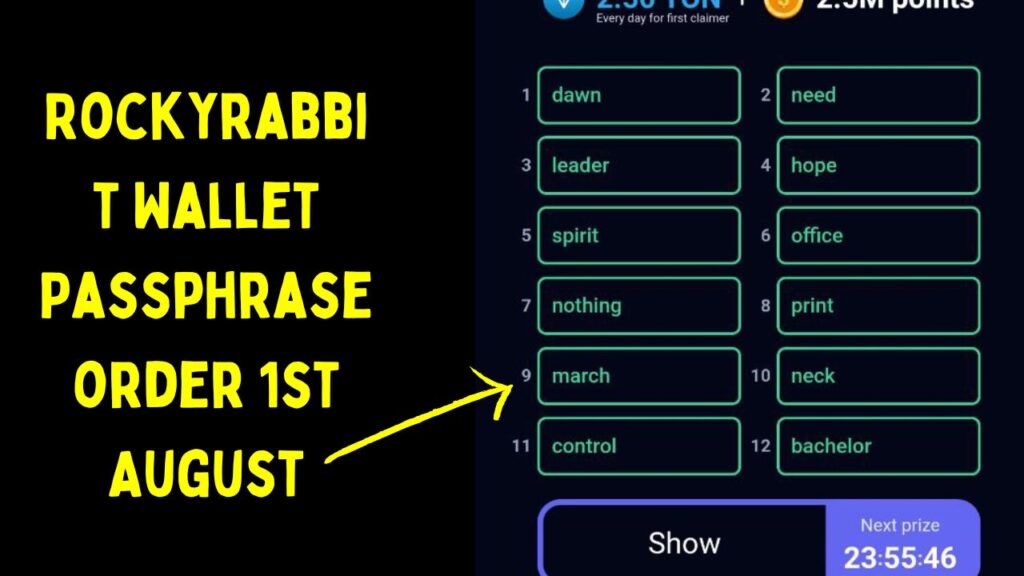 Rockyrabbit Wallet Passphrase order 1st August