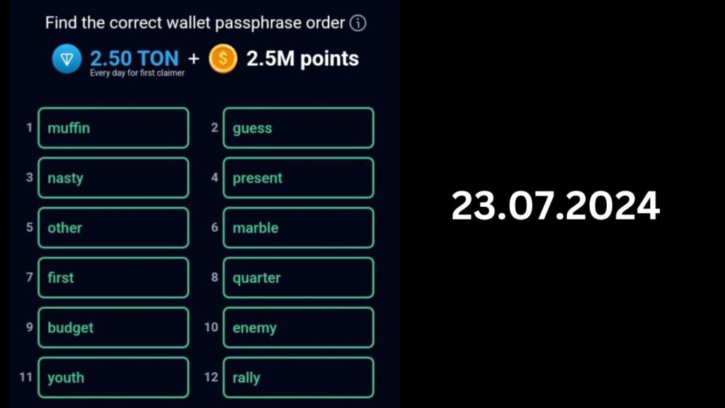 Todays Rockyrabbit Wallet Passphrase order 23 July