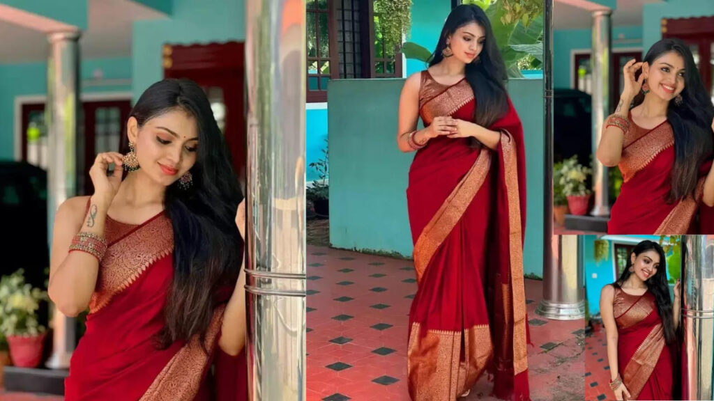 red saree caption for instagram